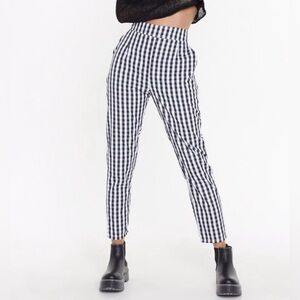 Nasty Gal jumbo gingham tapered trousers black white size 6